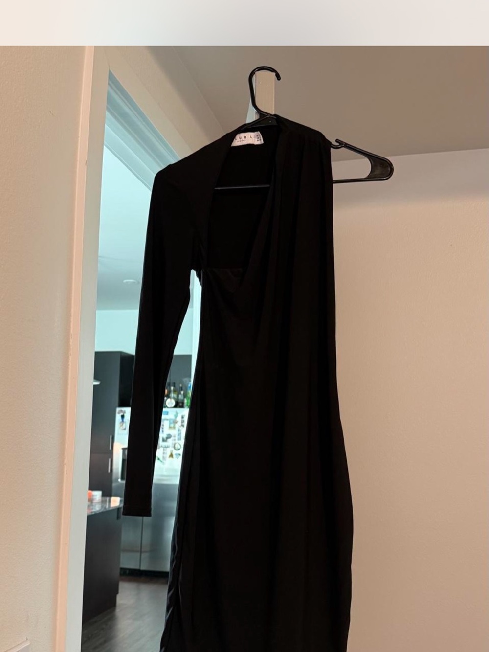 black bodycon one long sleeve dress with cut out detail